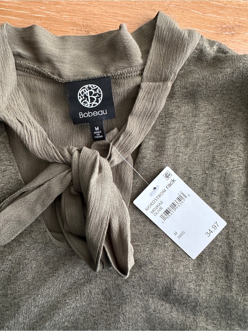 bobeau Olive Tie-Neck Turtleneck Sweater